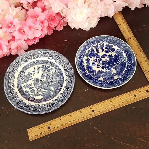 Handmade 2 Tier Cake Stand Blue Willow Jewelry Trinket Tray Tea Party Decor Gift - Picture 4 of 7